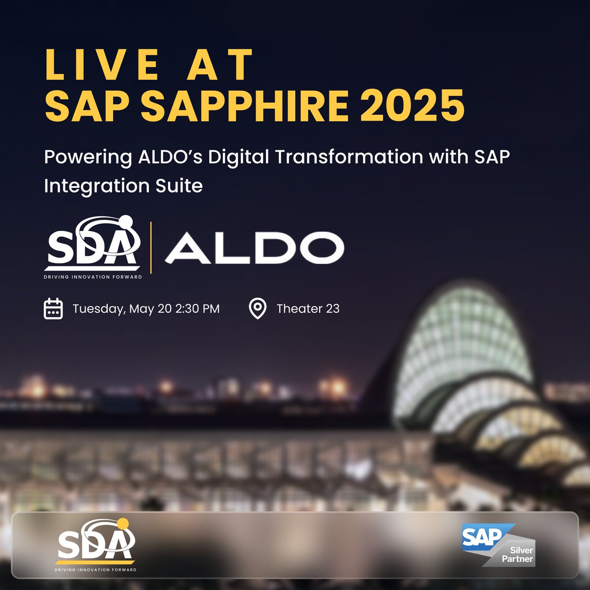 We're excited for the SAP Sapphire virtual session with the ALDO Group, a showcase of ALDO's transformation journey powered by modern integration!

Wednesday, May 21
2:00 – 2:20 PM (ET)
🔗 sap.com/events/sapphir…
🖥️ Location: Virtual Studio (Main Floor, in front of Keynote Stage)