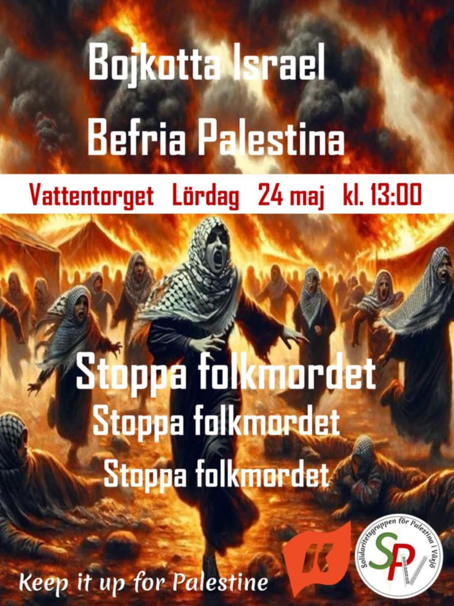 Folkmordsstaten Israel vill fördriva hela Gazas befolkning och återockupera även denna del av Palestina. Vansinnet måste stoppas.
Vi ordnar en ny solidaritetsdemonstration här i Växjö för det palestinska folket. Nu på lördag (24 maj).
Vattentorget kl 13.00
#Gaza #Växjö #Palestina