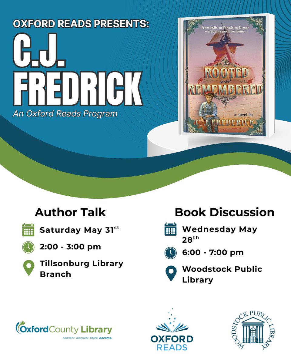 Introducing Oxford Presents! First up, join us for an evening at the Library for a discussion with Local Author CJ Frederick, as we discuss her book Rooted and Remembered, and learn about her writing process.
Register today on the library website!
ow.ly/7E3750VVVVJ