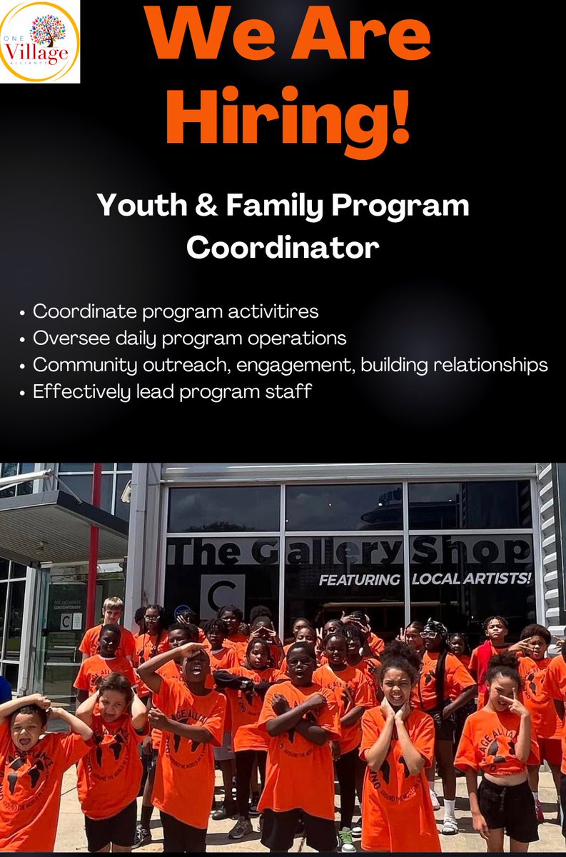 📣 We’re Hiring!
Youth &amp; Family Program Coordinator

Join One Village Alliance and help lead programs that empower youth and families!

🔹 Coordinate impactful programs
🔹 Manage daily operations
🔹 Lead staff &amp; build community connections

Apply today: family@iamthevillage.org