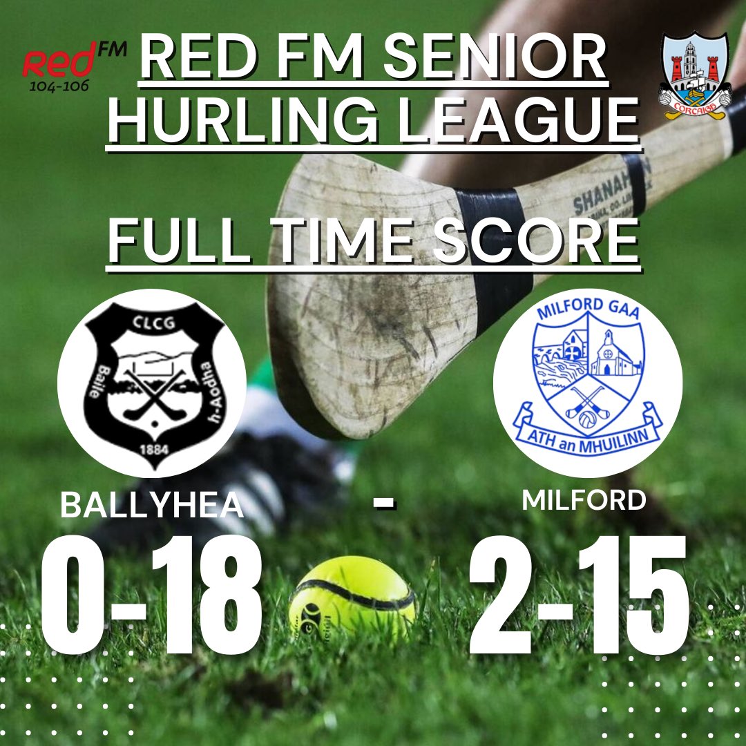 Red FM Senior Hurling League Full Time Score! 
<a href="/BigRedBench/">RedFM Sport</a> <a href="/OfficialCorkGAA/">Cork GAA</a>