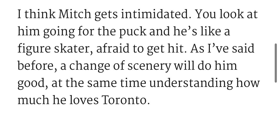 I agree with what Rick Vaive has to say about Mitch. You can’t deny it.

The #Leafs need to rip off the Marner bandaid and move on. Lost opportunity and all.