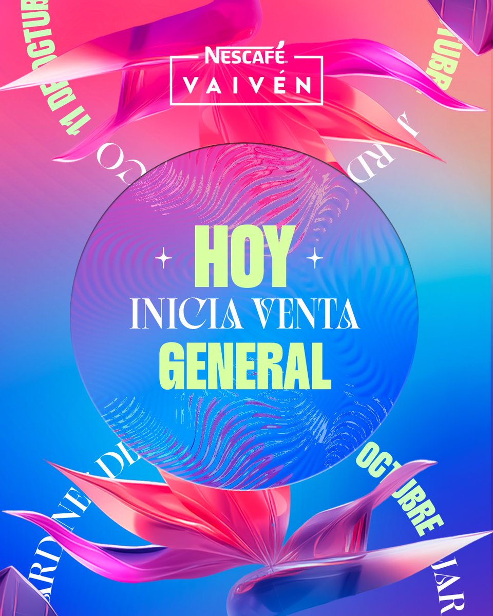 🚨Hoy inicia la venta general!🚨

Están listxs? 🌞 

➡️ Boletos disponibles sólo por Ticketmaster

#NescafeVaiven2025 #NescafeVaiven