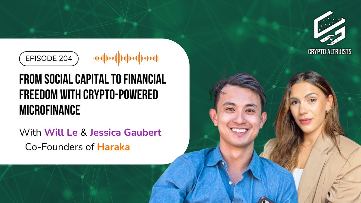 What if social reputation could unlock financial opportunity? 🤝💸

We sat down w/ <a href="/FreeWillLe/">Will Le</a> &amp; <a href="/JessicaGbt/">Jessica 🔮</a> of <a href="/Haraka_xyz/">Haraka</a> to explore how blockchain can help scale community lending and redefine credit access for millions around the globe 🌐💰

🎧Listen: cryptoaltruists.com/blog/episode-2…