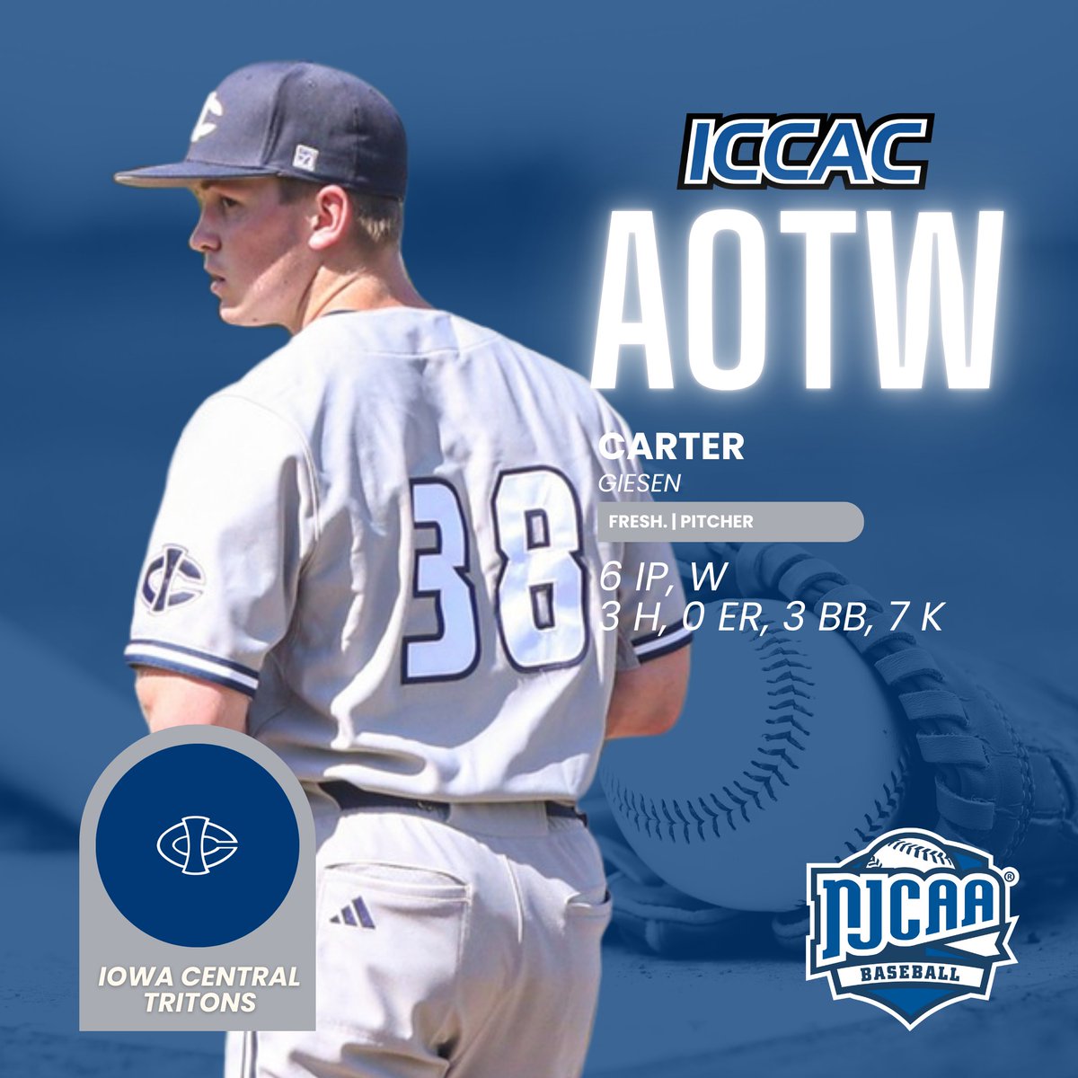 ICCAC Sports (@iccacsports) on Twitter photo ATHLETE OF THE WEEK
🗓️MAY 12-18
DIVISION II BASEBALL⚾️
Chayton Fischer (<a href="/ICCCBaseball/">Iowa Central Baseball</a>)
Carter Giesen (<a href="/ICCCBaseball/">Iowa Central Baseball</a>)
🔗iccac.org/awards/players…
#NJCAABaseball ⚾️ ATHLETE OF THE WEEK
🗓️MAY 12-18
DIVISION II BASEBALL⚾️
Chayton Fischer (<a href="/ICCCBaseball/">Iowa Central Baseball</a>)
Carter Giesen (<a href="/ICCCBaseball/">Iowa Central Baseball</a>)
🔗iccac.org/awards/players…
#NJCAABaseball ⚾️