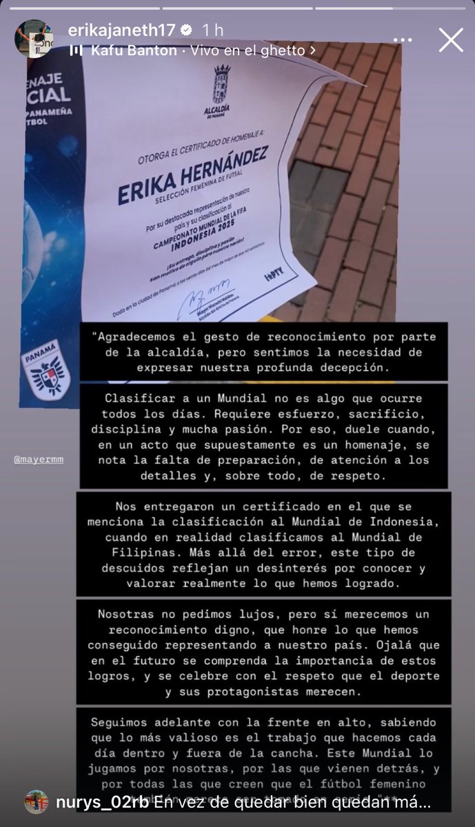 leoaguilar_29's tweet image. ¡INSÓLITO!
La @Panamaalcaldia otorgó reconocimiento a las jugadoras que clasificaron al mundial de Futsal femenino.
¿Filipinas e indonesia? En el certificado se equivocaron hasta de nombre de dónde será el mundial, y como dice Erika Hernández, eso refleja el “desinterés”