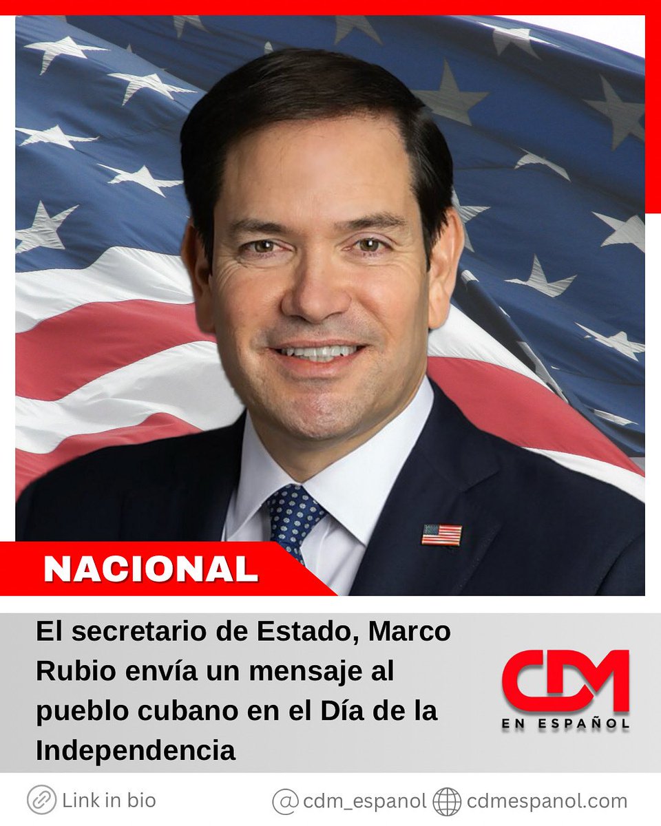 NACIONAL 🇺🇸 | El secretario de Estado Marco Rubio envía un mensaje al pueblo cubano en el Día de la Independencia

🔗 Link: cdmespanol.com/2025/05/20/el-…
➕ Para más noticias visita: cdmespanol.com

#MarcoRubio #Cuba #Comunismo #DíadelaIndependencia #CubaLibre #PatriayVida