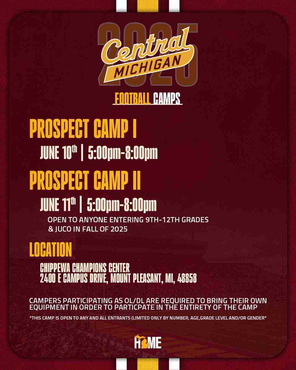 Thank you Coach Cox for inviting me to camp! 
<a href="/CMU_Football/">Central Michigan Football</a>