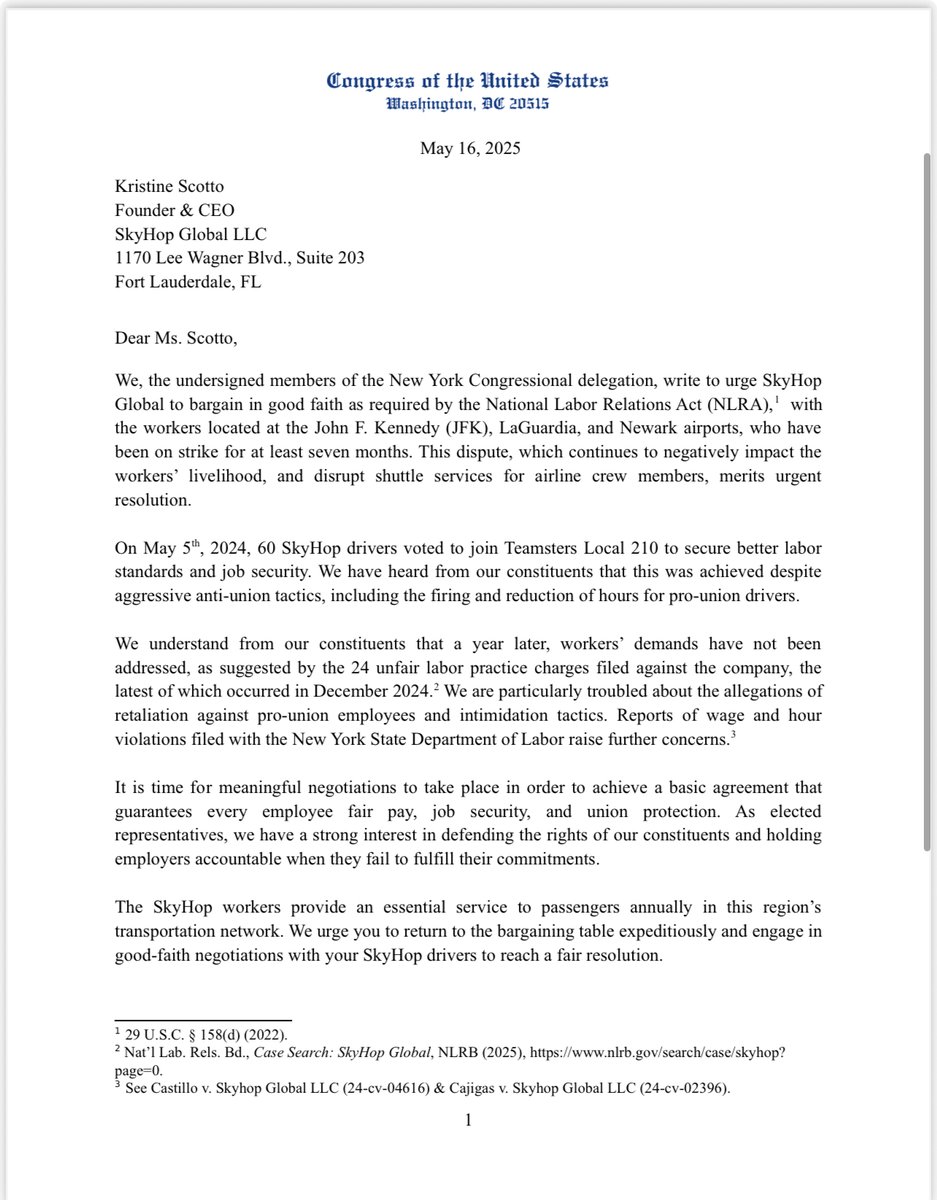 Teamsters JC 16 (@teamstersjc16) on Twitter photo Teamsters Local 210 appreciates and thanks <a href="/NydiaVelazquez/">Rep. Nydia Velazquez</a> & the NY Democratic Delegation for backing striking SkyHop shuttle drivers and urges <a href="/kristinescotto/">kristinescotto</a> to bargain in good faith and reach a fair agreement. #groundskyhop <a href="/Delta/">Delta</a> <a href="/Aeromexico/">Aeroméxico</a> <a href="/AmericanAir/">americanair</a> <a href="/SouthwestAir/">Southwest Airlines</a> Teamsters Local 210 appreciates and thanks <a href="/NydiaVelazquez/">Rep. Nydia Velazquez</a> & the NY Democratic Delegation for backing striking SkyHop shuttle drivers and urges <a href="/kristinescotto/">kristinescotto</a> to bargain in good faith and reach a fair agreement. #groundskyhop <a href="/Delta/">Delta</a> <a href="/Aeromexico/">Aeroméxico</a> <a href="/AmericanAir/">americanair</a> <a href="/SouthwestAir/">Southwest Airlines</a>