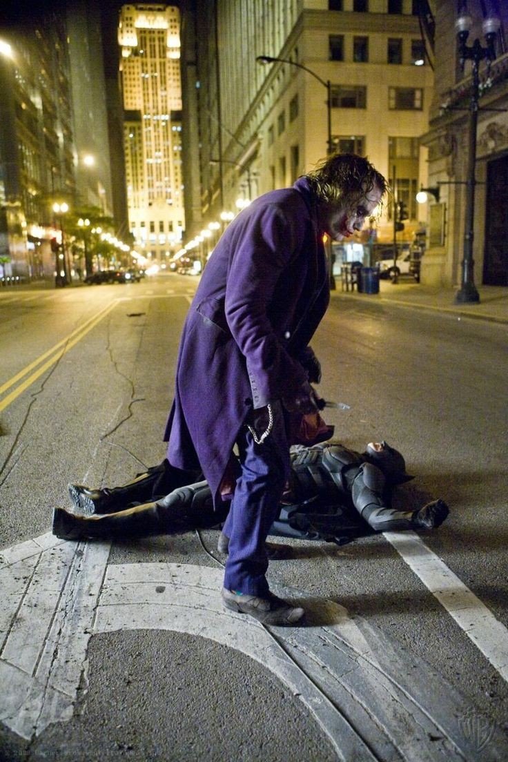 Heath Ledger Jumping over Christian Bale on the set of The Dark Knight, 2008