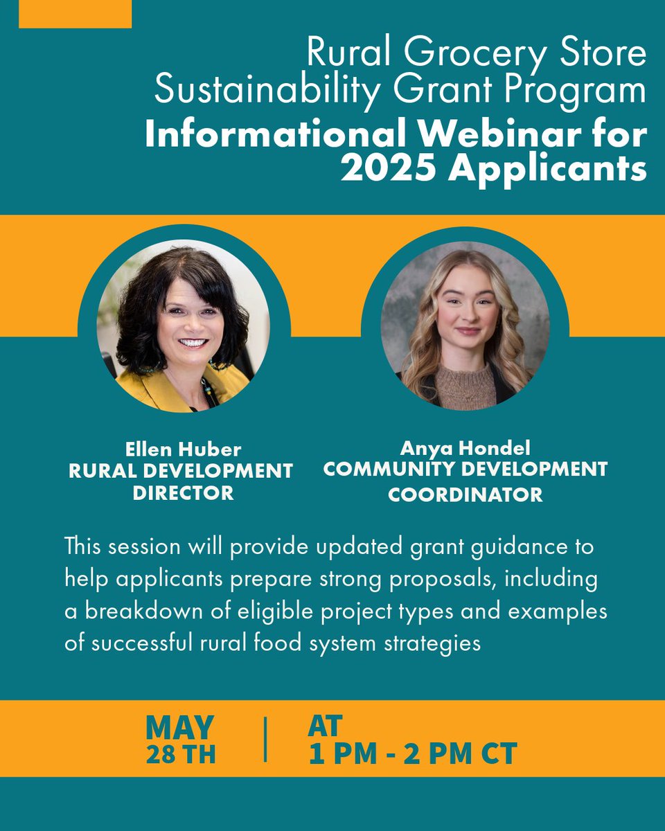 The Rural Grocery Store Sustainability Grant Program is designed to support the sustainability and expansion of rural grocery services and food access initiatives across the state. Join us for this informational webinar on how to best apply for this funding on May 28th.

Register