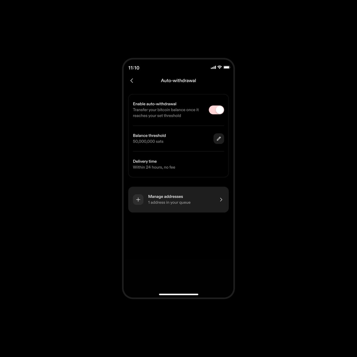 Did you know? You can auto-withdraw #bitcoin to self-custody for free!

✅ Set your target amount
✅ Add your #Bitcoin address
✅ Sats are transferred within 24h
✅ No fees

Get paid in #bitcoin, DCA, and auto-withdraw, all with Strike. 

Build your future on autopilot 🫡