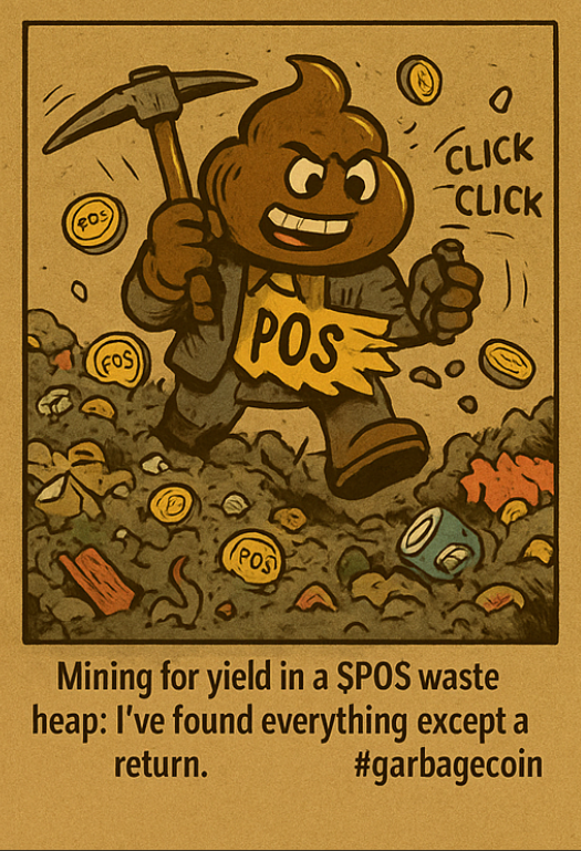 pos_suicid's tweet photo. Mining for yield in a $POS waste heap: I’ve found everything except a return. #garbagecoin #nofuturejustfun #liquidityblackhole #deadcoinwalking #ethereum #cryptoalerts #defi https://t.co/jxC7eTUOW9