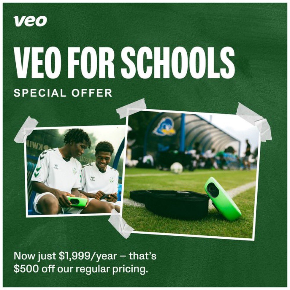 Veo for Schools – Save $500 on limited offer Smarter coaching. Pro-level video. For a short period, schools get $500 off the full Veo setup. Your own Veo Cam, 4 teams, analyzing tools, cloud storage – all included. Sign up for a free call here 👉 veo.co/en-us/sales-ca…