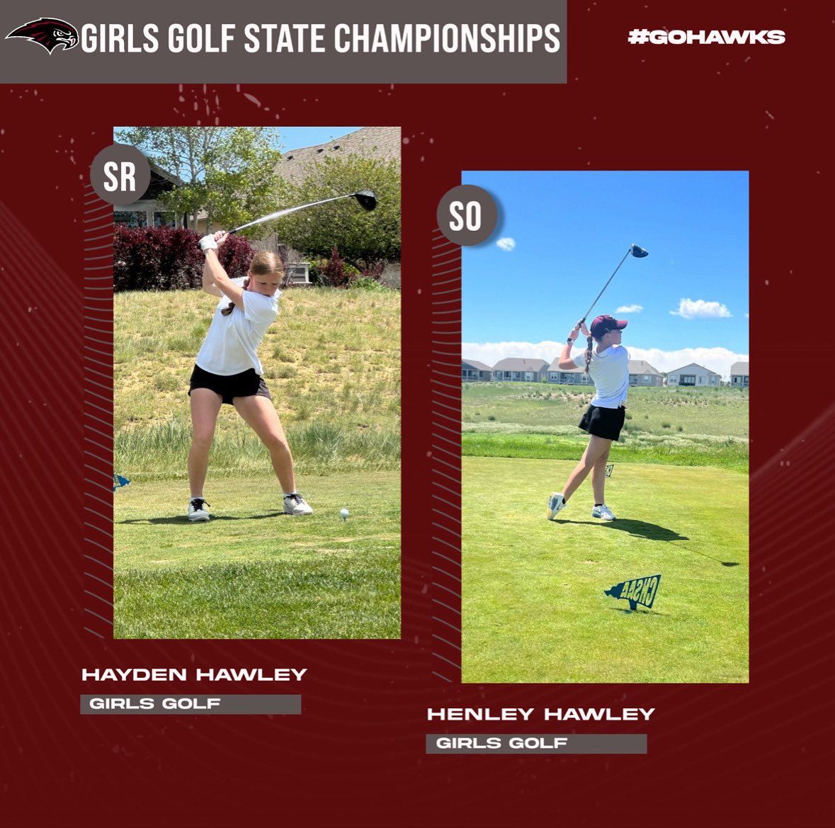 Shoutout to sisters Hayden and Henley on representing #HawkNation at the @chsaa 5A Girls Golf State Championships! Hayden ends her high school career finishing 18th in the state! Great job, girls!