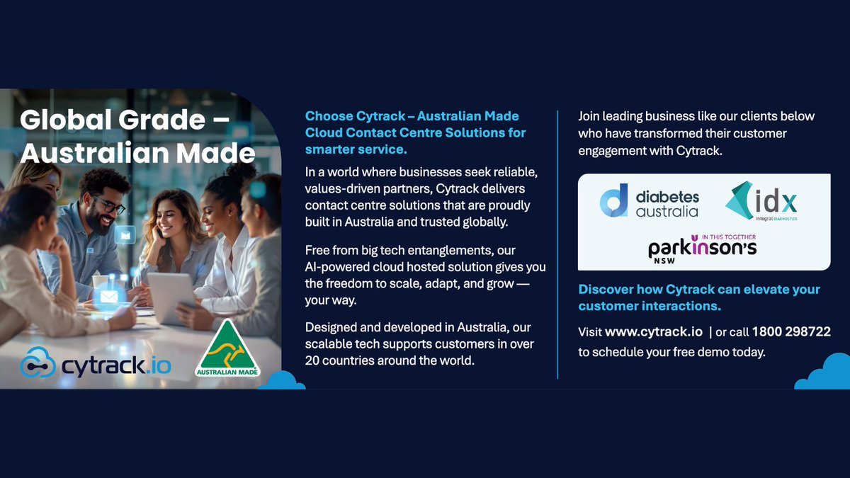 CyTrack's tweet image. Globally Proven. Proudly Australian. 🇦🇺

Cytrack was featured in The Age &amp;amp; Sydney Morning Herald this weekend!

We’re building world-class AI contact centre tech designed in Australia, trusted in 20+ countries.

#AustralianMade #CXInnovation #AI #TechForGood #Cytrack