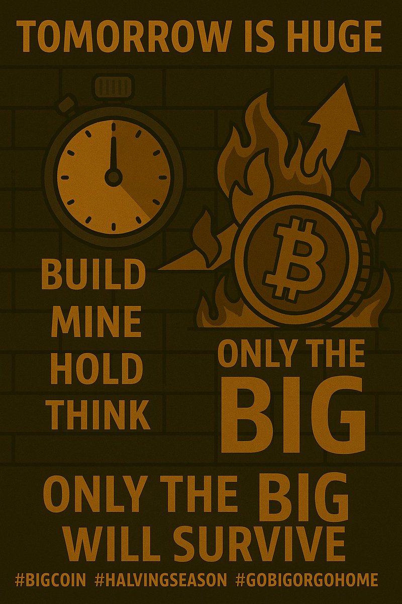 freedom2builder's tweet photo. Tomorrow is BIG.
A BIG upgrade. A BIG shift. A BIG conviction.
The countdown ticks toward something BIGGER than BIG.
Build BIG.
Mine BIG.
Hold BIG.
Think BIG.
Because only the BIG will survive what's coming.
#Bigcoin #GoBIGorGoHome #BIGday #HalvingSeason #AbstractChain https://t.co/K8NBLXf5tA
