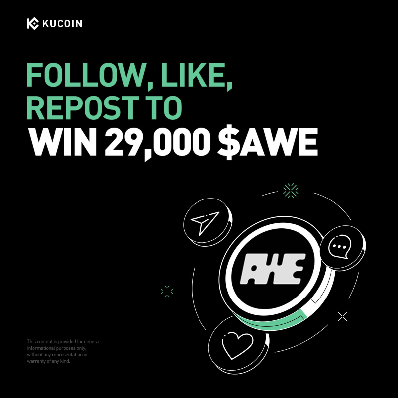 kucoincom's tweet photo. 🎉 #Giveaway Alert: Celebrate the $AWE listing on #KuCoin!

1️⃣ Follower of @kucoincom &amp; @awenetwork_ai
2️⃣ Repost, Like with quote "Trade $AWE on #KuCoin!" + tag 3 friends
3️⃣ Fill out Gleam form

🎁 29,000 $AWE for 100 winners!
⏰ 48 hours