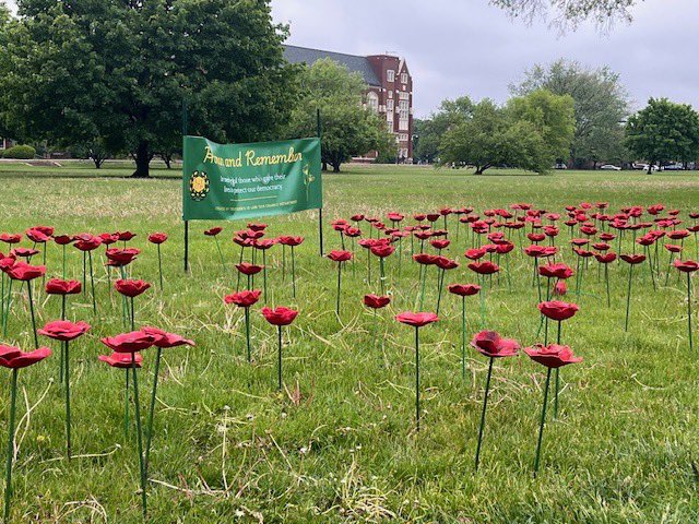 In honor of Memorial Day, our ceramics students created ceramic poppies and planted them on the front lawn to honor those who have died serving our country. #schoolofchampions