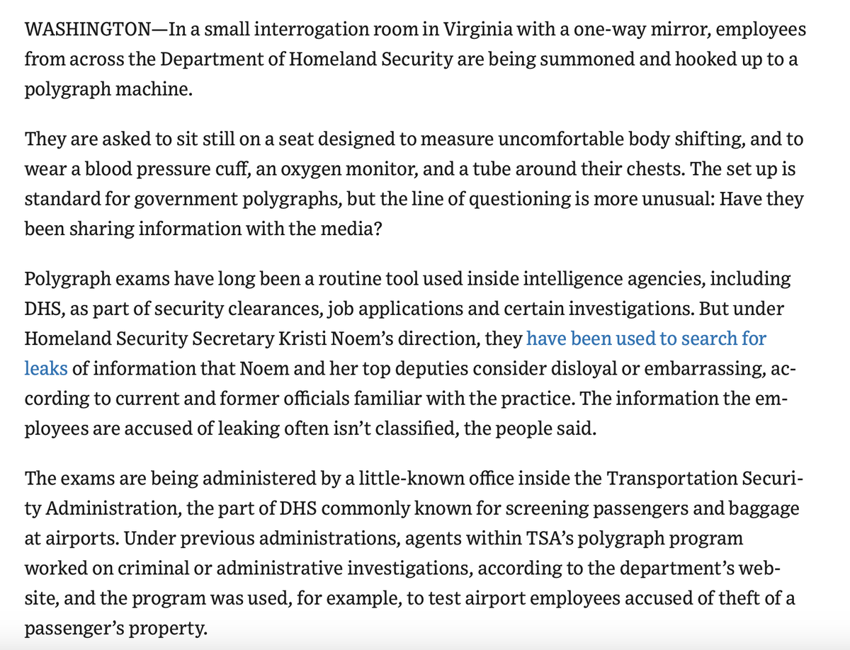 samstein's tweet photo. Kristi Noem is hooking up her employees to polygraph machines to try and find out if they're leaking to the press, per the WSJ https://t.co/NExGaKanRO