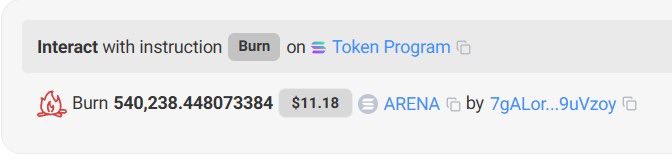Play_ArenaSol's tweet image. PROUD TO ANNOUNCE OUR FIRST BURN FROM OUR IN-GAME BURN MECHANIC.  

That’s right, supply of $ARENA coin will consistently be limited as the game is played.  So grab your $ARENA now before it all lights up 😉