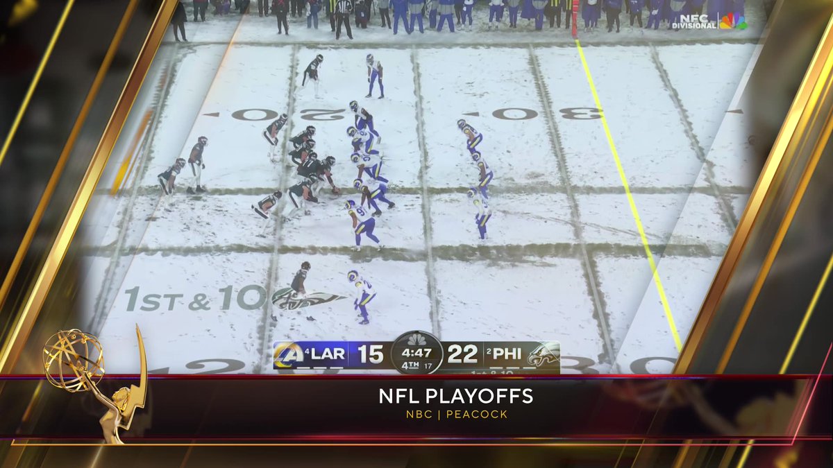 The #SportsEmmys Award for Outstanding Playoff Coverage goes to NFL Playoffs (<a href="/NBCSports/">NBC Sports</a> <a href="/peacock/">Peacock</a>).
