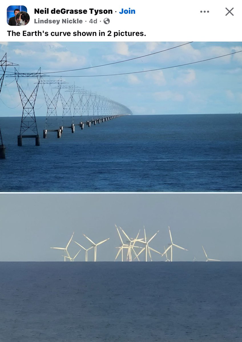 “The Earth’s curve shown in 2 pictures.”

challenged below 👇🏻

<a href="/neiltyson/">Neil deGrasse Tyson</a>