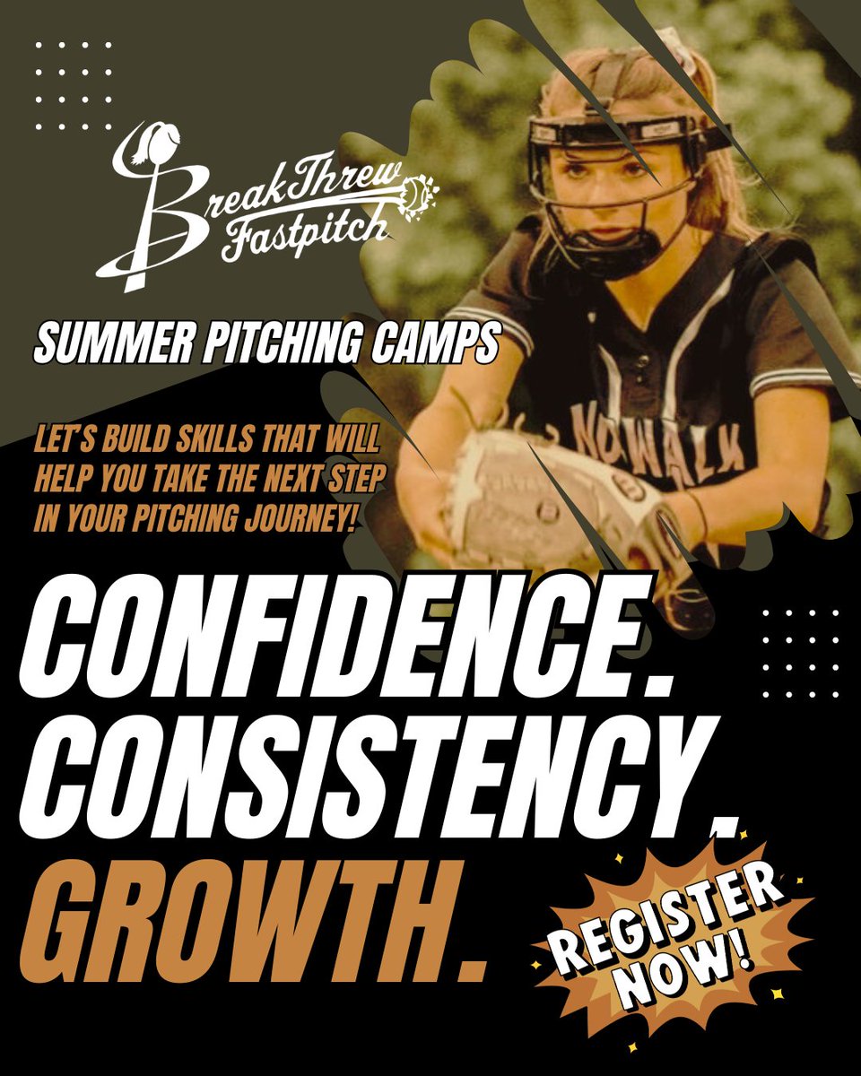 BTFastpitch's tweet image. CONFIDENCE.
CONSISTENCY.
GROWTH.
BreakThrew Summer Camps are back!
Choose from skill specific Mini-Camps (July 8β9) or my 2-day All-Inclusive Pitching School (Aug 13β14)!
Skills. Mindset. Progress! π₯π€©π₯³
Letβs get to work. π€π₯π
Register here ππ breakthrewfastpitch.com/training-events