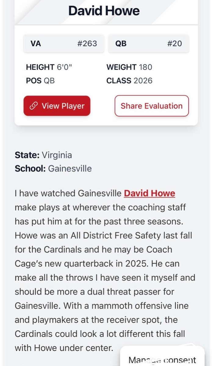 David Howe C/O 2026 (@davidd_howe) on Twitter photo Thank you to <a href="/carljfred/">Carl Frederick</a> for the write up!
2 WAY STARTER AT GAINESVILLE (QB,SS) ‼️
<a href="/GainesvilleFoo1/">Gainesville Football</a> <a href="/CoachTreCage/">Tre Cage</a> <a href="/chancefrye6/">Chance Frye</a> <a href="/FitnessBadi/">Badi Fitness</a> <a href="/CoachSmoot17/">Craig Smoot</a> Thank you to <a href="/carljfred/">Carl Frederick</a> for the write up!
2 WAY STARTER AT GAINESVILLE (QB,SS) ‼️
<a href="/GainesvilleFoo1/">Gainesville Football</a> <a href="/CoachTreCage/">Tre Cage</a> <a href="/chancefrye6/">Chance Frye</a> <a href="/FitnessBadi/">Badi Fitness</a> <a href="/CoachSmoot17/">Craig Smoot</a>