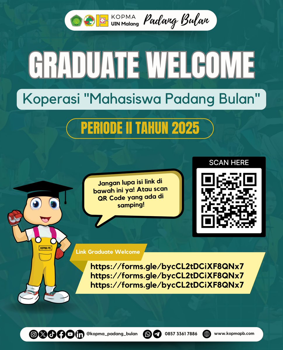 kopma_pb's tweet photo. _Assalamualaikum Wr. Wb_

Halo kakak-kakak Anggota Kopma PB! 😍
Selamat &amp; Sukses untuk seluruh Anggota Kopma Padang Bulan yang akan melaksanakan Wisuda Periode Il Tahun 2025
https://t.co/WTUntFDUou https://t.co/4OSi5w0JVH