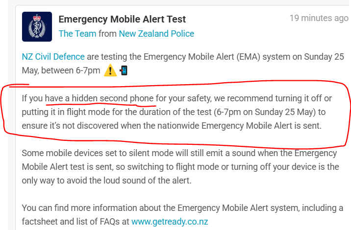 elliejayliquid's tweet photo. I find this hilarious. If you're hiding any secret phones, please, remember to turn them off on Sunday😆

#inredible #newzealand #police https://t.co/r520ywfZVW