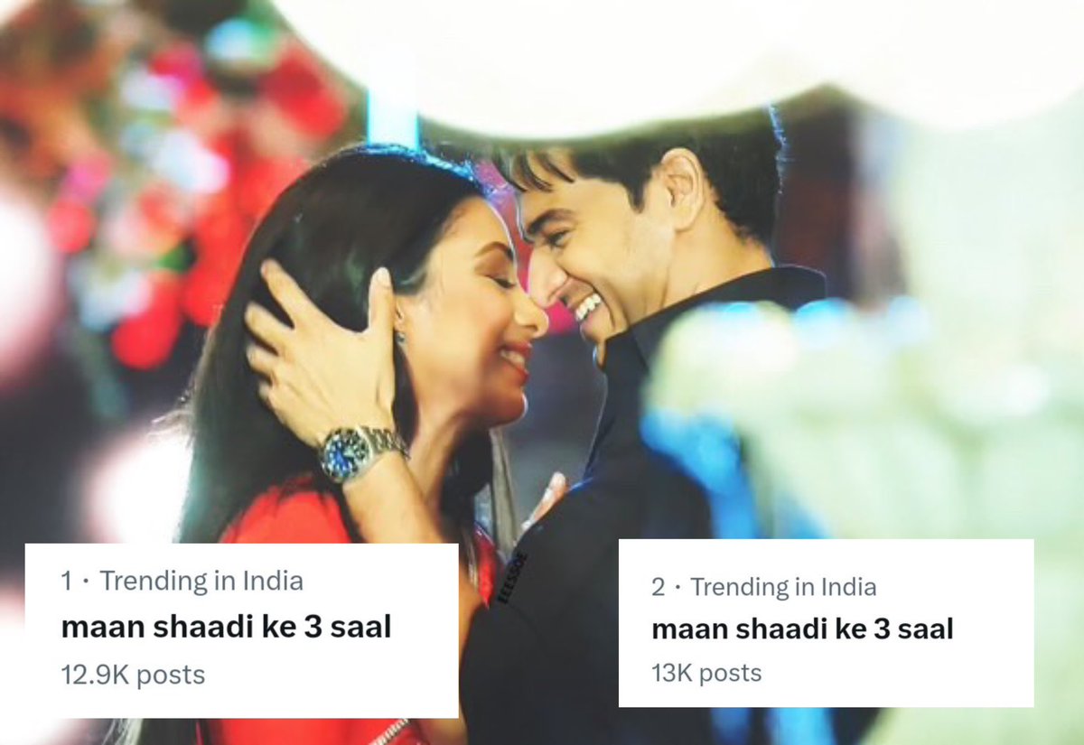 We did it! Trending #1 in India! 🔥
I’m so overwhelmed with happiness! 😭
MAAN SHAADI KE 3 SAAL

#RupaliGanguly #GauravKhanna #GauRup <a href="/StarPlus/">StarPlus</a> #Anupamaa #AnujKapadia <a href="/TheRupali/">Rupali Ganguly</a> #MaAn <a href="/iamgauravkhanna/">Gaurav Khanna</a> <a href="/IAmRajnShahii/">Rajan Shahi</a> <a href="/KalraRomesh/">Romesh Kalra</a>