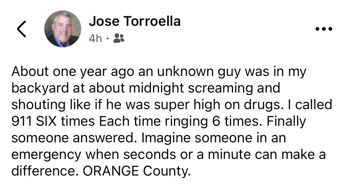 electsethhyman's tweet photo. A first person example that @OrangeCoFL needs to increase funding to the @OrangeCoSheriff for the 911 unit. Higher salaries to attract and retain quality employees. #publicsafety #LawEnforcement https://t.co/4VkYUvI8a1