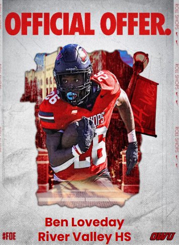 Benjamin Loveday (@ben_loveday53) on Twitter photo I am blessed to receive another offer from <a href="/OWUBishopFB/">Ohio Wesleyan Football</a>!!!
<a href="/CoachTomWatts/">Tom Watts</a> <a href="/Coach_Sheirer/">Ethan Sheirer</a>
<a href="/coachjohnNCSA/">John Bell</a> <a href="/theCoachLang/">Ron Lang</a> I am blessed to receive another offer from <a href="/OWUBishopFB/">Ohio Wesleyan Football</a>!!!
<a href="/CoachTomWatts/">Tom Watts</a> <a href="/Coach_Sheirer/">Ethan Sheirer</a>
<a href="/coachjohnNCSA/">John Bell</a> <a href="/theCoachLang/">Ron Lang</a>