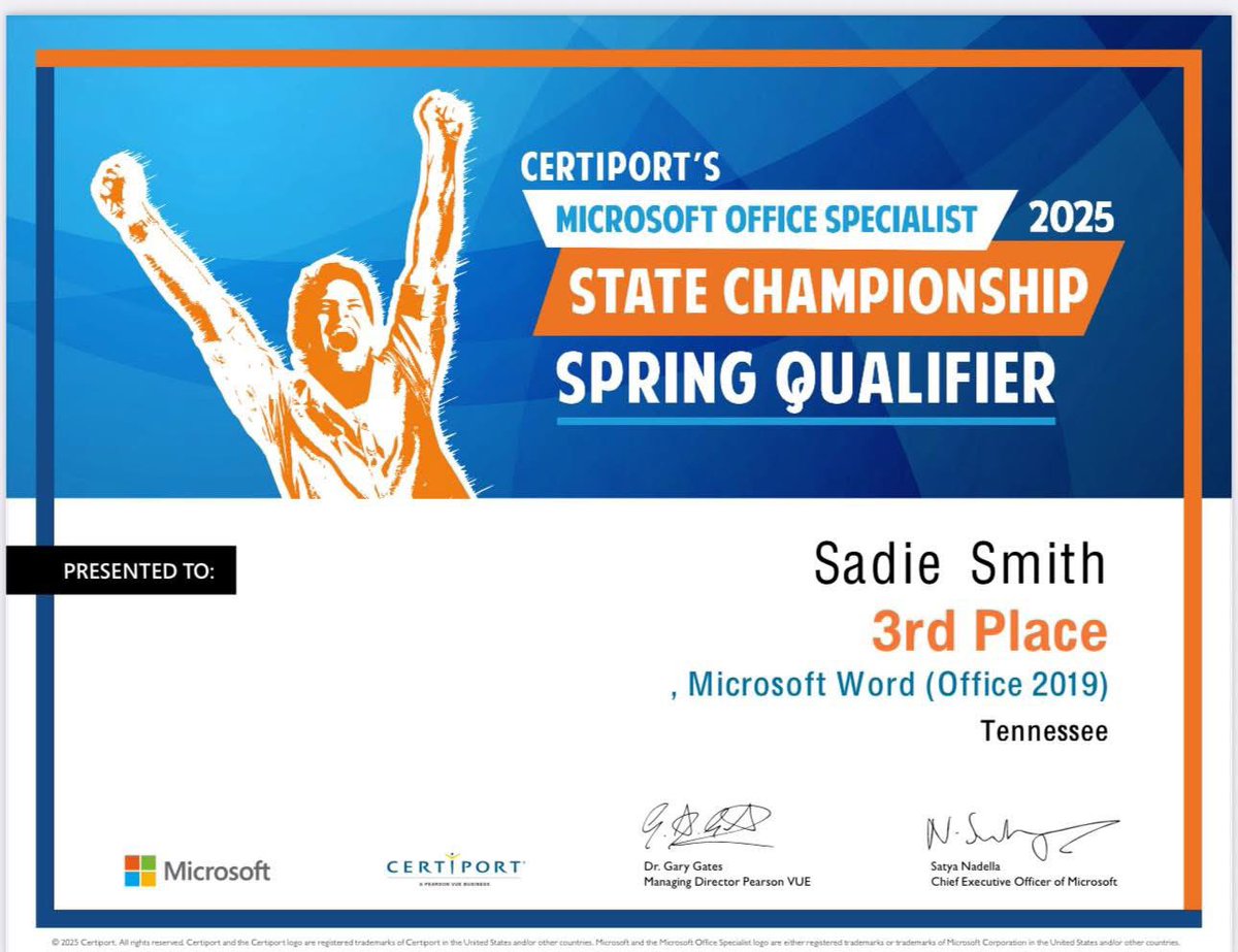 Team Nike Select 2026/2027 (@tns26_tns27) on Twitter photo Congrats to TNSβs <a href="/Sadiems02/">Sadie Smith</a> who recently placed 3rd in the State for the Spring Semester on her Microsoft Office Specialist Industry Test. Way to go, Sadie! Thanks Forrest School Facebook Page for the photos. Congrats to TNSβs <a href="/Sadiems02/">Sadie Smith</a> who recently placed 3rd in the State for the Spring Semester on her Microsoft Office Specialist Industry Test. Way to go, Sadie! Thanks Forrest School Facebook Page for the photos.