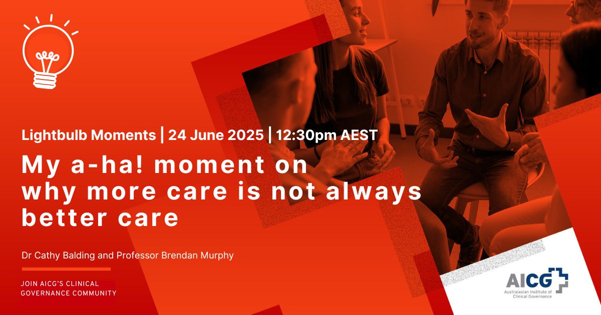 AusInstClinGov's tweet photo. Are you coming to our next Lightbulb Moment webinar? 💡

Prof. Murphy will recall his realisation as a clinician of what was a serious, but not often-discussed issue, and how this has influenced his significant contribution to healthcare since. Register: https://t.co/OFEVDw4slE https://t.co/gBUb0TKy1B