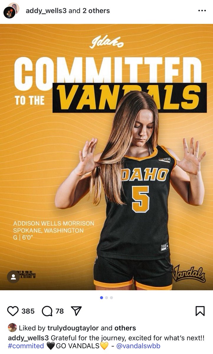 Addison Wells Morrison, Mead High standout and daughter of #Gonzaga legend Adam Morrison, is staying in the region to play college hoops at #Idaho.