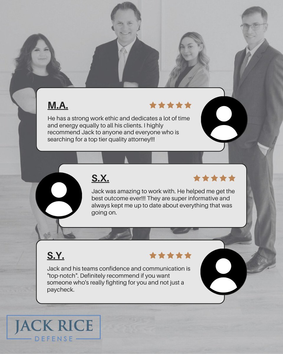 🌟 “Top-notch.” “Super informative.” “Fighting for YOU, not a paycheck.” 🌟
Real 5-star reviews from real clients. At Jack Rice Defense, we bring the fight—and the results. 💼⚖️ #JackRiceDefense #CriminalDefense #ClientTestimonials #JusticeMatters
jackricelaw.com/contact
