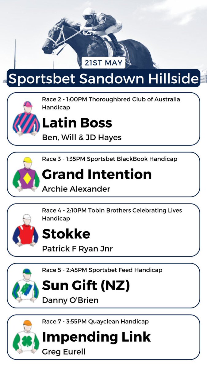 Blake Shinn (@blake_shinn) on Twitter photo Back in action today with five rides at <a href="/MelbRacingClub/">Melbourne Racing Club</a> Sandown. Feeling ready and looking forward to a strong return—best of luck to everyone! Back in action today with five rides at <a href="/MelbRacingClub/">Melbourne Racing Club</a> Sandown. Feeling ready and looking forward to a strong return—best of luck to everyone!