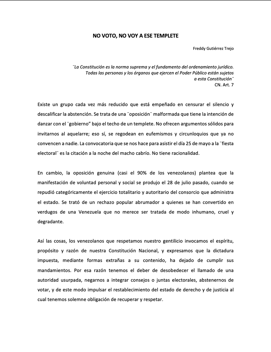 No voto, no voy a ese templete.