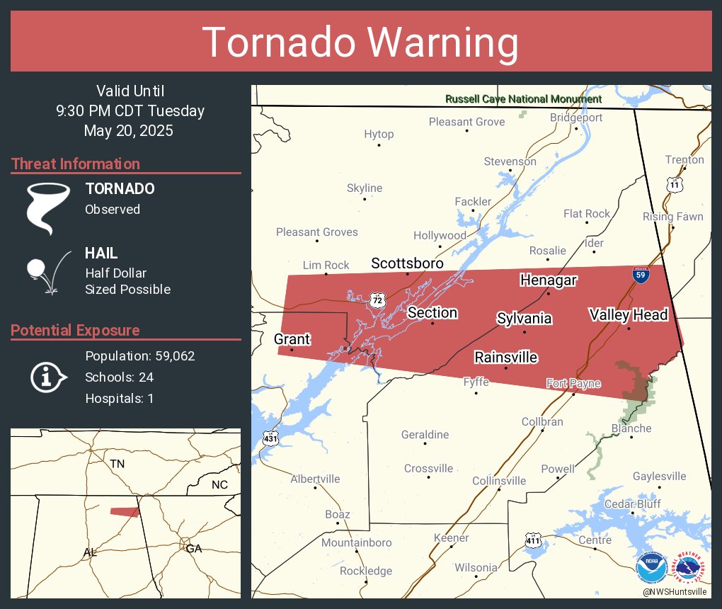 Tornado Warning including Scottsboro AL, Rainsville AL and  Henagar AL until 9:30 PM CDT