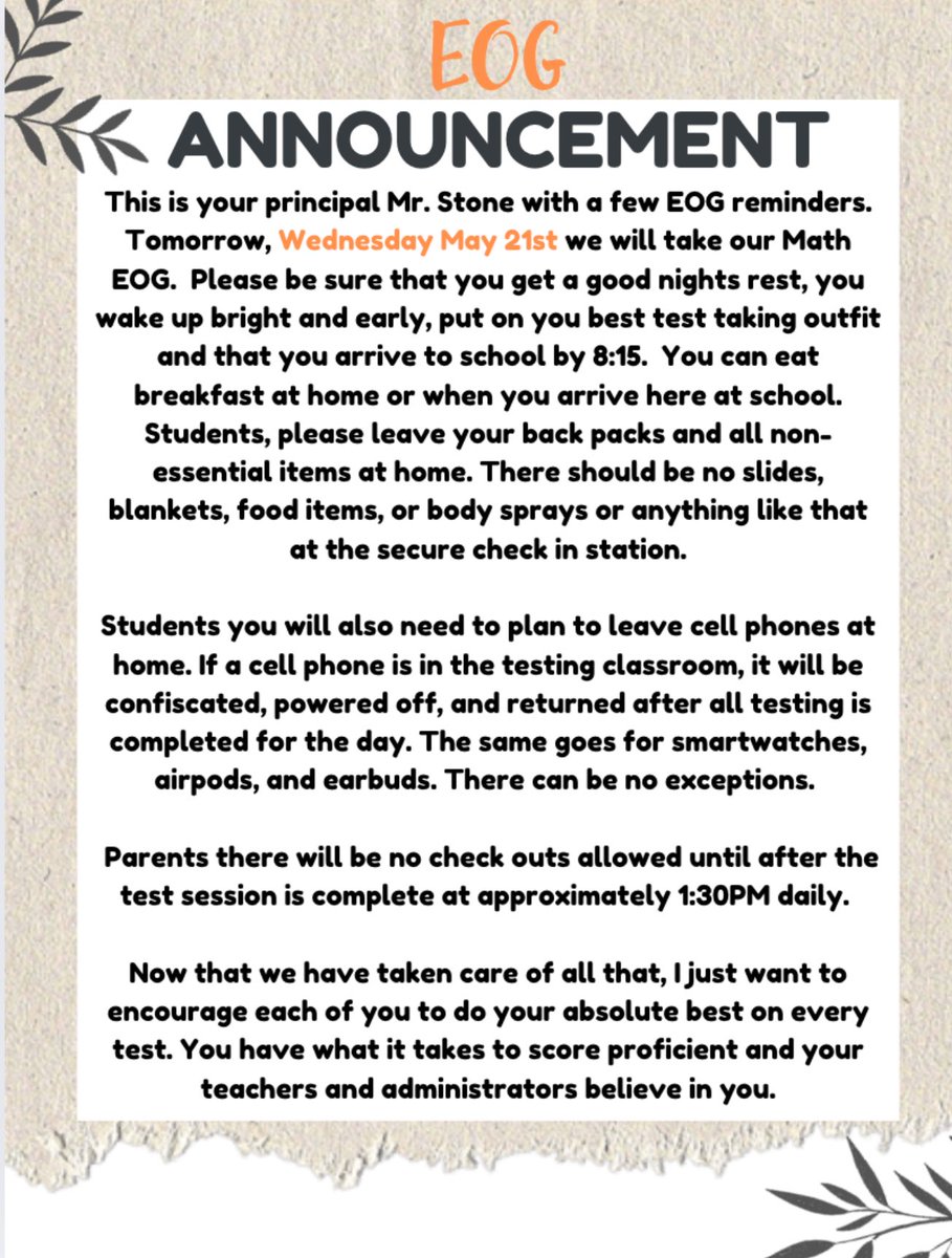 EOG Reminders🧡
<a href="/LCSJackets/">Lexington City Sch</a> <a href="/LexMidSchool/">Lexington MS</a>