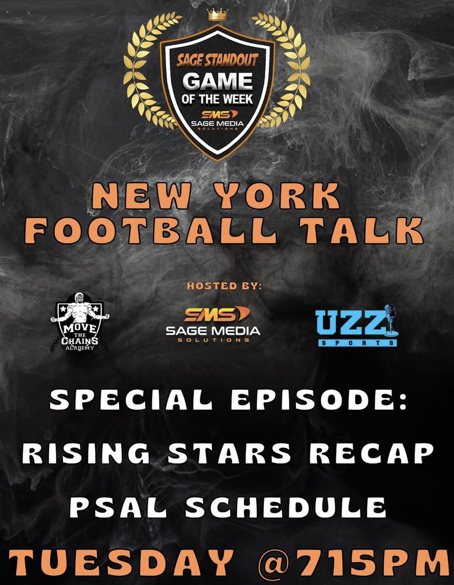 Tonight!! A special episode of New York Football Talk, we are back! Live at 7:15. We are going into a full recap of the Rising Stars Bowl from this past weekend, along with discussing the release of the PSAL schedules!! 
Tune in at 7:15: youtube.com/watch?v=TERAXw…