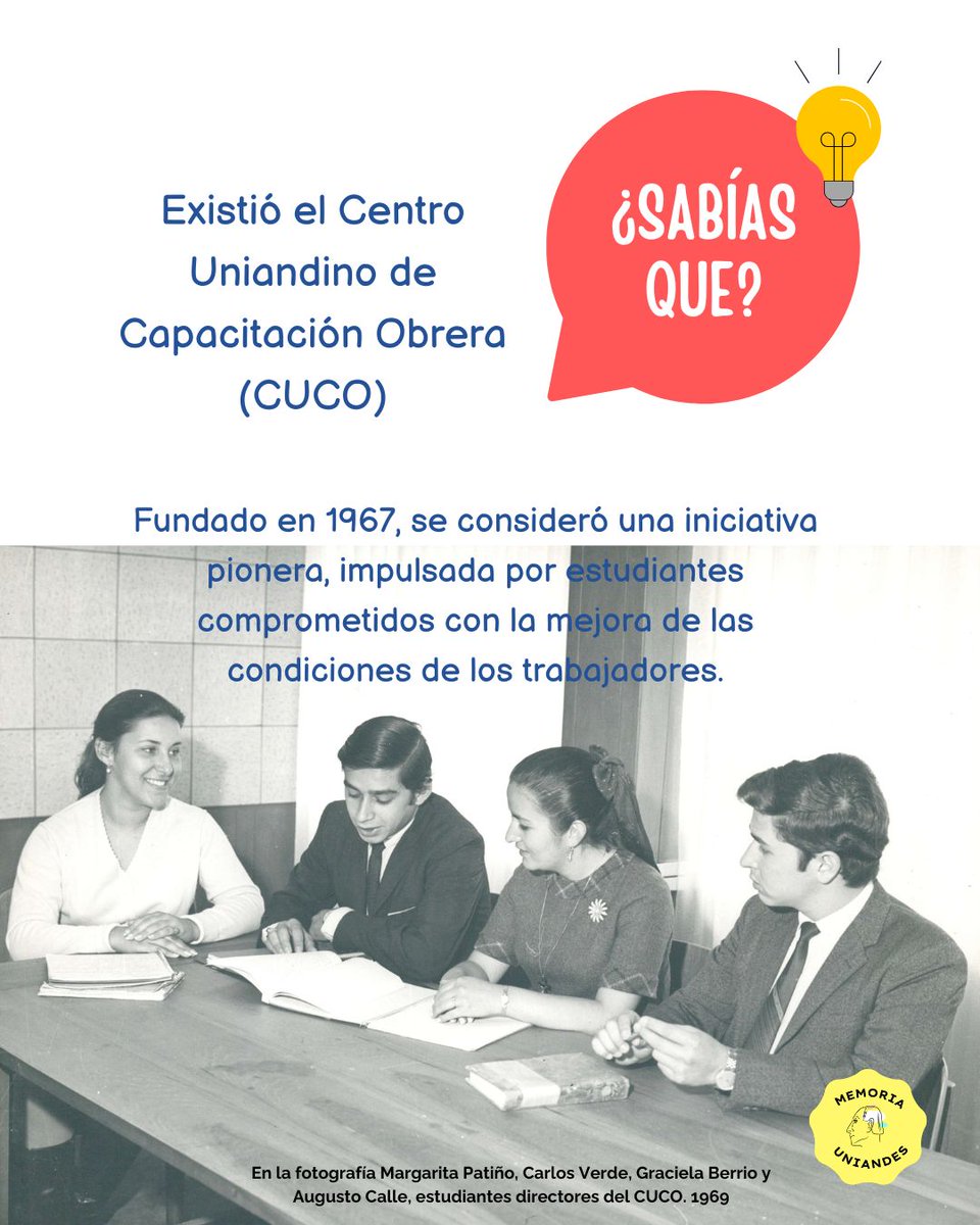 ¿Sabías que? Existió el Centro Uniandino de Capacitación Obrera (CUCO), fundado en 1967 por estudiantes comprometidos con la mejora de las condiciones de los trabajadores. 🛠️📚 #sabiasque #curiosidades