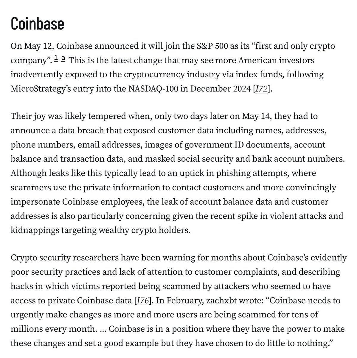 Newsletter: Coinbase has disclosed a substantial customer data breach, blaming it on “rogue overseas support agents”. This follows months of crypto security researchers warning about apparent security issues at Coinbase.