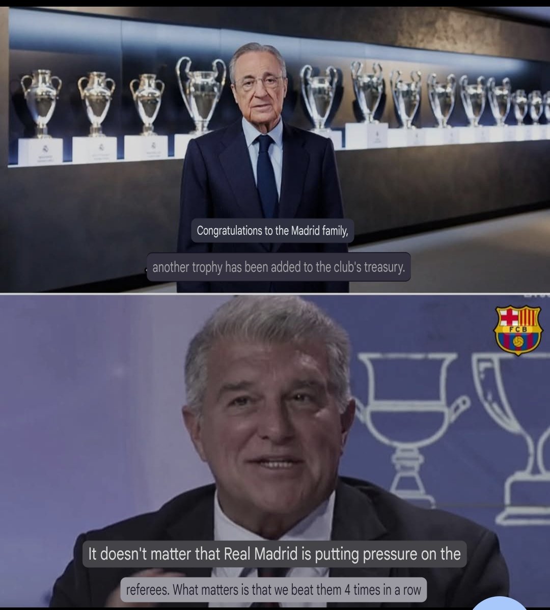 RMadridPix's tweet photo. Last season we won all the Clasico matches,but Perez appeared in a 10-second video congratulating the Madridistas.

There is no time to remember anyone,this is the greatness of Real Madrid. https://t.co/em3ynUkHWM