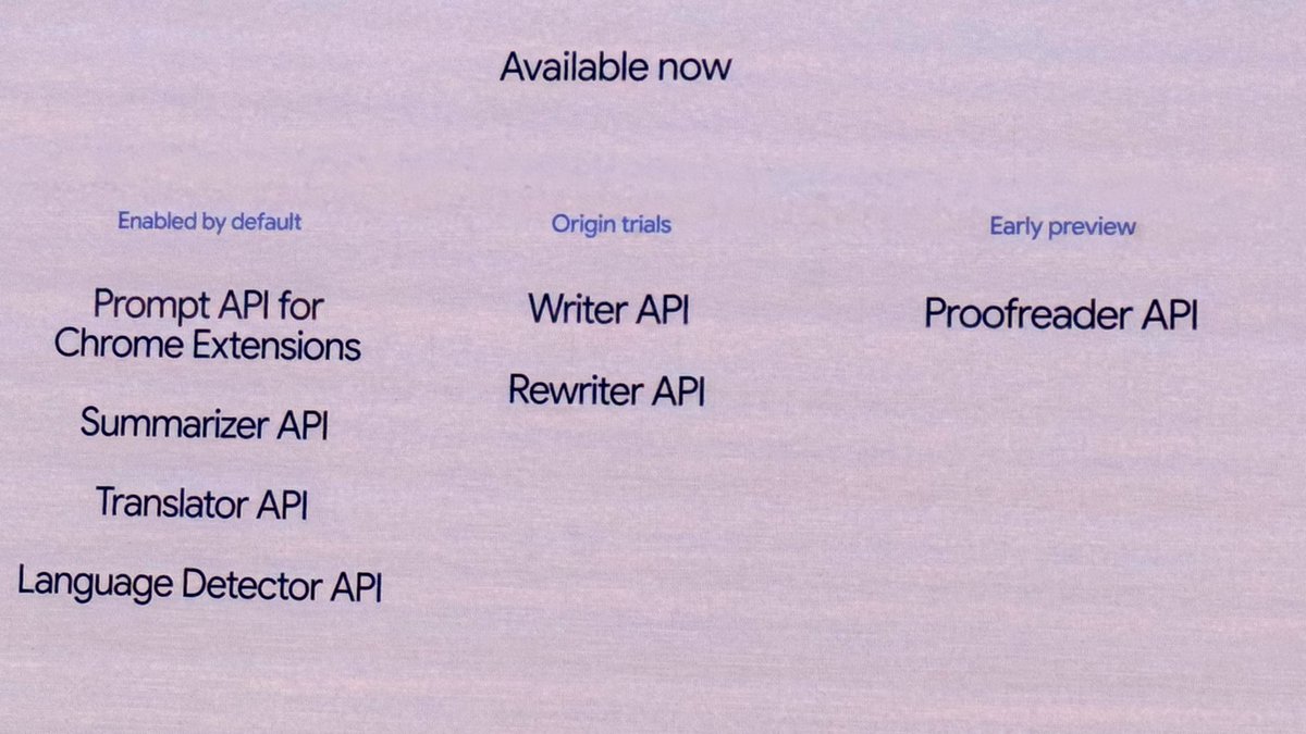 sarbjeetjohal's tweet photo. Web Reimagined: This is huge IMO, #Gemini Nano model in Chrome is pretty good move from Google. Following 7 APIs are now available. Your data never leaves the device. 

There are basic multi modal AI functions are also available in chrome. 

#DeveloperKeynote At #GoogleIO https://t.co/oYJVZpJHVS