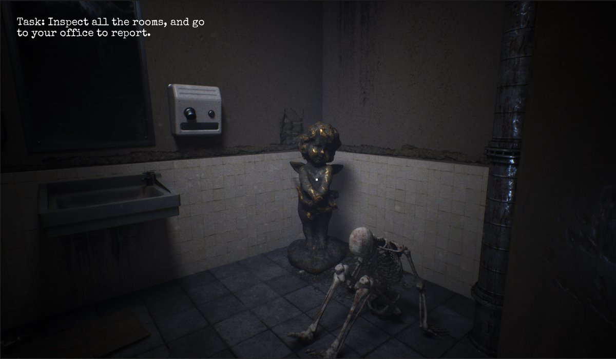 Love how the statue in the bathroom makes direct eye contact while you panic pee.

Real hospitality.

#IndieDev #HorrorGame