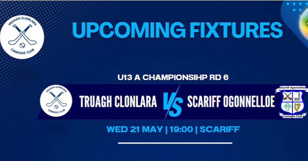 Best of luck to our U13 who are travelling to Scariff tomorrow evening, to take on Scariff Ogonnelloe