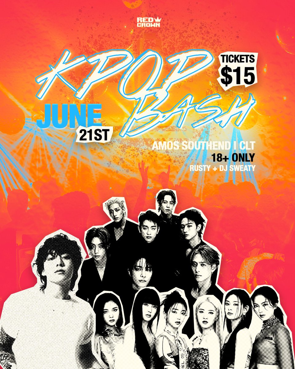 redcrown_events's tweet photo. 🚨SHOW ANNOUNCEMENT🚨

K-POP BASH
DATE: June 21st
TIME: 9PM - 1AM
VENUE: Amos' Southend, Charlotte, NC
DJs: Rusty and DJ Sweaty
TIX: $15 online, $18 at door ($5 surcharge for under 21)

TIX ARE NOW AVAILABLE IN BIO!
#Kpop #NCKPOP #RedCrown #KpopBash https://t.co/IpuXQXNSig